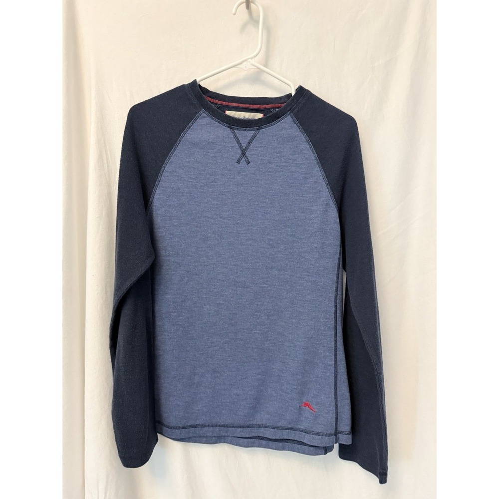 Tommy Bahama Mens M Blue Raglan Crewneck Sweatshirt Pullover Marlin Logo